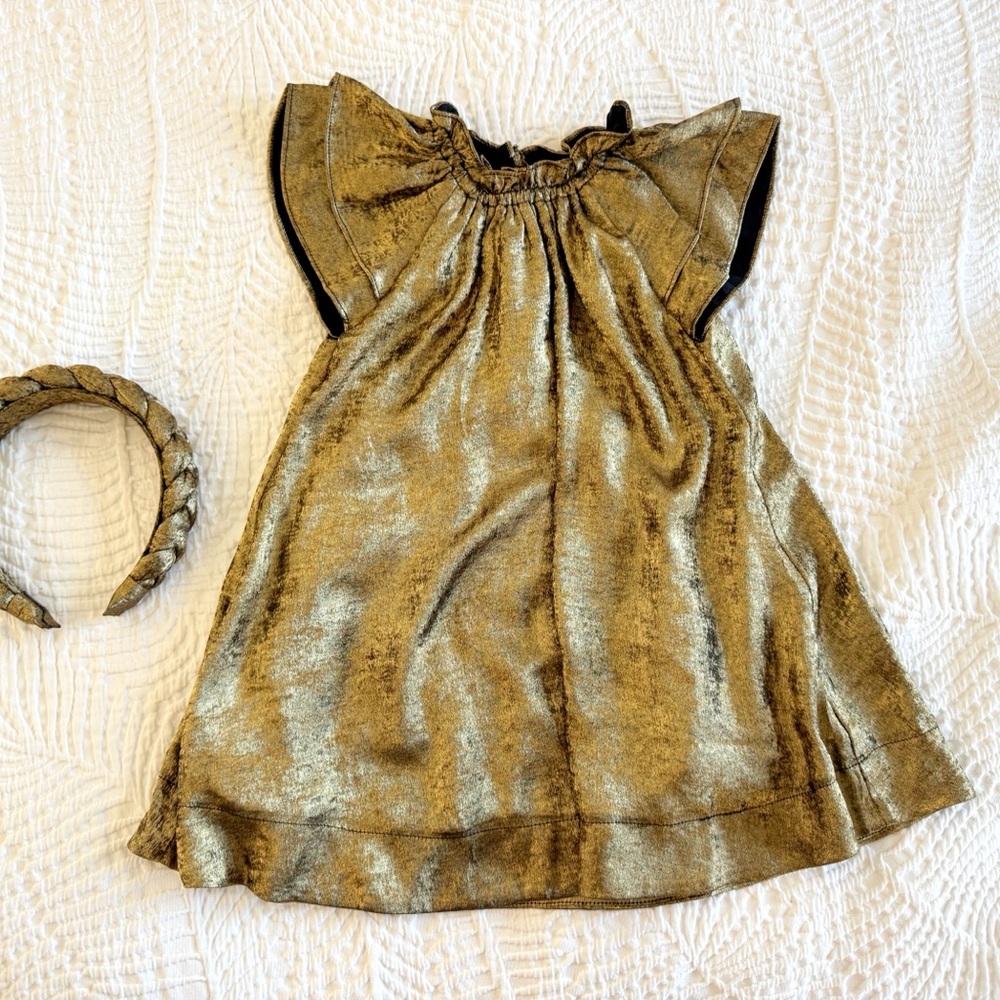 Rylee + Cru Gold Kids Dress with Headband